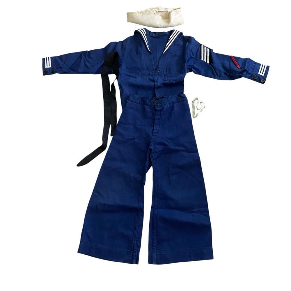 Vintage Boys Navy Blue Sailor Costume with Hat